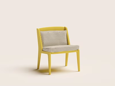 Modern Yellow Single Chair With Checkered Upholstered Seat And Slim Legs 3d model
