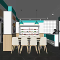 Modern Restaurant Interior With Green White Decor Open Layout Dining Tables And Chairs