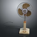 Vintage Style Electric Desktop Fan with Wooden Base Metal Grille and Brown Blades