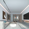 Modern Living Dining Room Interior With Gray Sofa White Coffee Table Brick TV Wall
