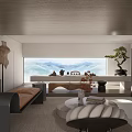 Modern Living Room Interior With Large Window Mountain View Sofa Coffee Table And Bonsai Plant