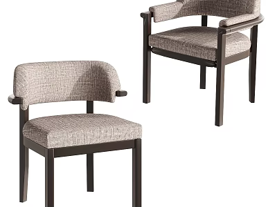 Modern Upholstered Dining Chairs With Wooden Legs And Armrest For Home Decor 3d model