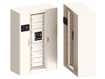 Industrial Control Cabinet With Control Panel Open Closed Door And Metal Shelves 3d model