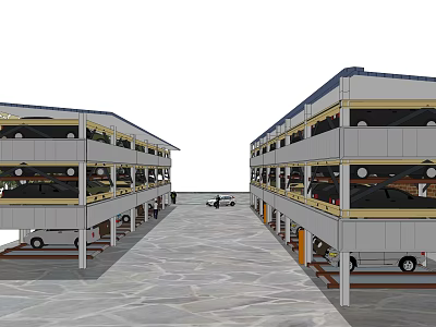 Multi Level Parking Garage Structure With Parked Cars And Driveway Access 3d model