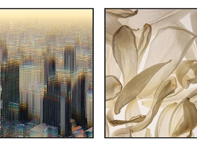 Modern Urban City Skyline With Skyscrapers And Abstract Natural Petal Texture 3d model
