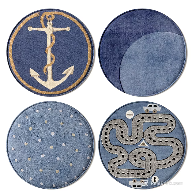 Round Carpets with Anchor Pattern Blue Dots and Maze Design Details 3d model