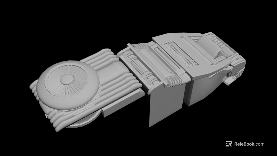 3D Rendered Industrial Mechanical Part With Circular Elements And Striped Structures 3d model 