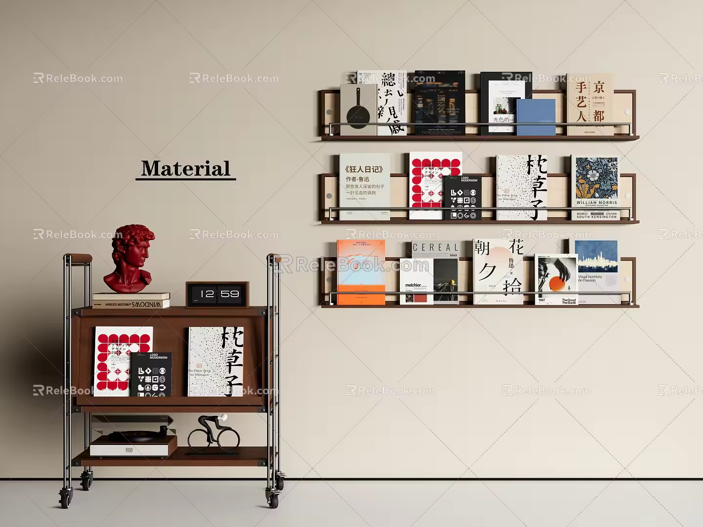 Antique Minimalist Bookshelf Wall Hanging Bookshelf Shelf Books and Periodicals Small Cart Storage Rack 3d model