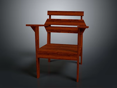 Classic Wooden Furniture Chair With Armrests And Horizontal Slats Backrest Design 3d model
