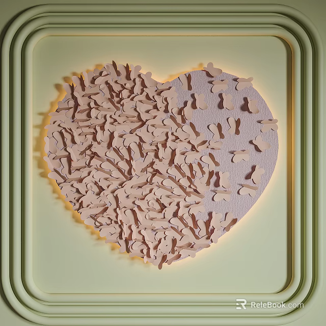 Heart Shaped Art Installation Featuring Small Human Silhouettes With Light Effect And Light Green Frame 3d model