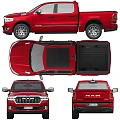 Red RAM Crew Cab Pickup Truck With Alloy Wheels And Tailgate Design