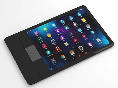 Smart Black Portable Tablet With Touchpad And Colorful App Icons On Screen 3d model