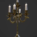 Ornate Brass Candelabra With Classic Design Multiple Curved Arms And Lit Candles