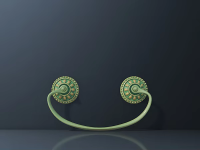 Green Circular Door Handles With Decorative Patterns Forming Smiley Shape On Dark Reflective Background 3d model