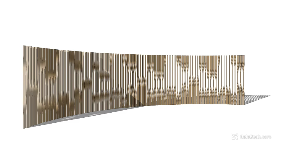 Golden Vertical Slat Feature Wall With Contemporary Design And Elegant Texture 3d model 