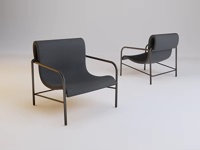 Two Modern Dark Gray Upholstered Leisure Chairs With Sleek Metal Frame 3d model