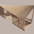 Wooden Garden Structure with Sloped Roof Striped Design and Outdoor Platform Area