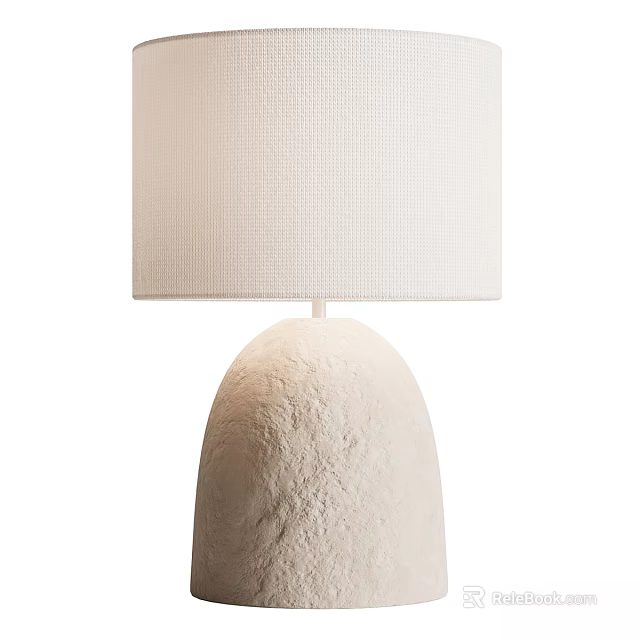 White Table Lamp with Woven Textured Fabric Shade and Rough Dome Shaped Base 3d model 