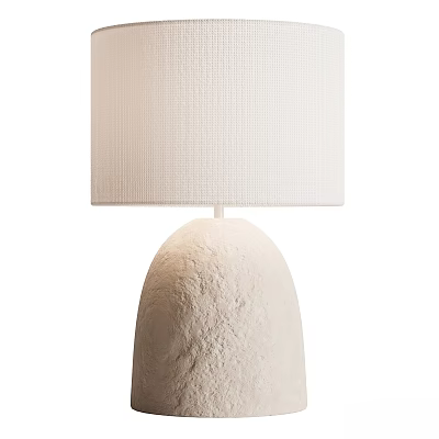 White Table Lamp with Woven Textured Fabric Shade and Rough Dome Shaped Base 3d model