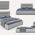 Modern Double Bed Design With Upholstered Gray Headboard And Blue Bedding 3d model