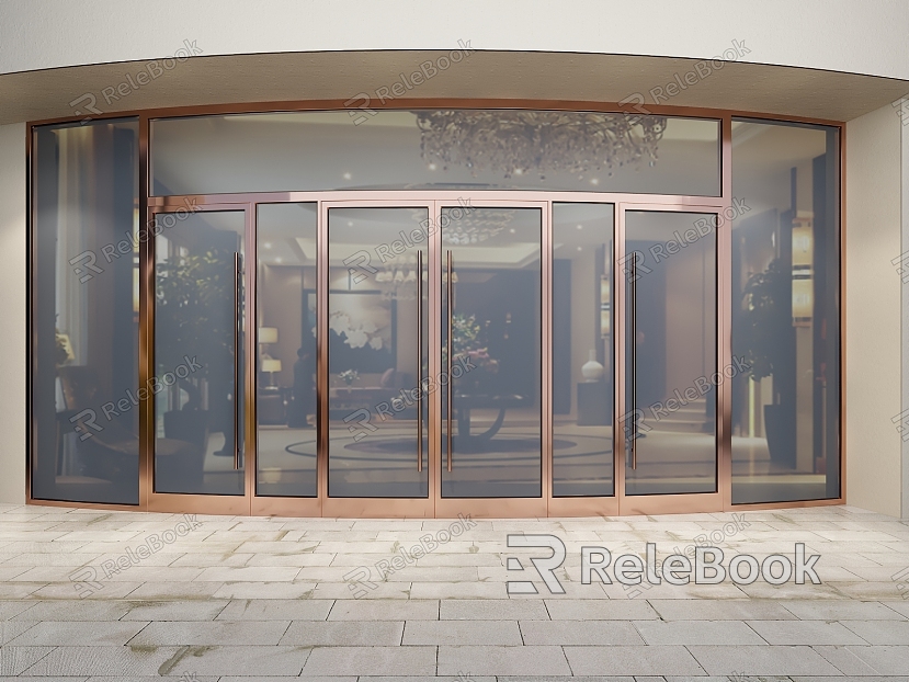 Light luxury glass door sliding door champagne gold glass door double door entrance rose gold door stainless steel glass door model