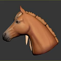 Orange Horse Head Sculpture 3D Model With Smooth Surface Against Dark Background 3d model