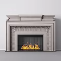 Classic Stone Fireplace with Intricate Leaf Motif Carvings and Burning Flames