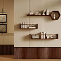 Minimalist Interior Wall With Wooden Shelves Books Decorative Items Wall Art And Paneling