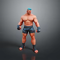 Muscular Man With Blue Hair In Standing Pose Wearing Blue Shorts And Black Boxing Gloves