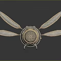 Metallic Astronautic Device Featuring Four Propulsion Blades And Central Mechanical Engine Structure