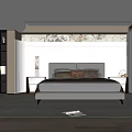 Modern Bedroom Interior Design With Gray Bed White Glass Wardrobes Accent Chair And Decorative Wall