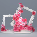 Interactive Area With White Carved Frames Pink Red Flowers Various Sizes And White Base 3d model