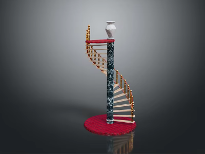 Elegant Spiral Staircase With Marble Column White Vase And Red Base Decoration 3d model