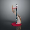 Elegant Spiral Staircase With Marble Column White Vase And Red Base Decoration