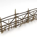 Rustic Stone And Wood Fence Structure With Spiked Tops And Solid Wooden Posts 3d model