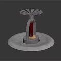 Silver Metal Decorative Object With Circular Base Red Cylinder And Radiating Top Structure 3d model