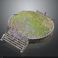 Ancient Circular Stone Platform With Stone Stairs And Green Grass Covering 3d model
