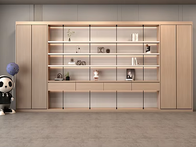 Modern Wooden Bookshelf Interior With Open Shelves And Decorative Items 3d model