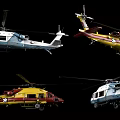 Different Colored Helicopters Displayed Against Black Background