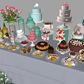 Delicious Dessert Display With Layered Cakes Macarons Cookies Fruit Tarts Balloons Fresh Flowers And Glassware
