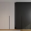 Modern Minimalist Wardrobe Interior With White And Black Panels And Wooden Floor Mat