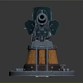 Vintage Artillery Cannon With Metal Structure Wooden Base And Mechanical Parts