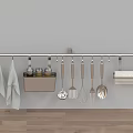Wall Mounted Kitchen Utensils Storage Rack With Towels Spice Jars Tools And Paper Holder 3d model