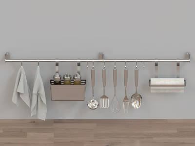Wall Mounted Kitchen Utensils Storage Rack With Towels Spice Jars Tools And Paper Holder 3d model