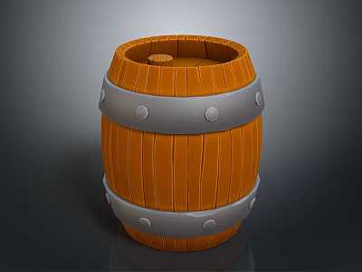 Wooden Barrel Household Item With Metal Hoops And Round Storage Design 3d model