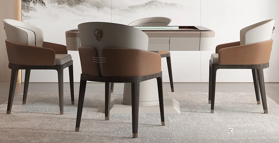 Modern Luxury Entertainment Table With Upholstered Armchairs And Smooth Top Surface Design 3d model 