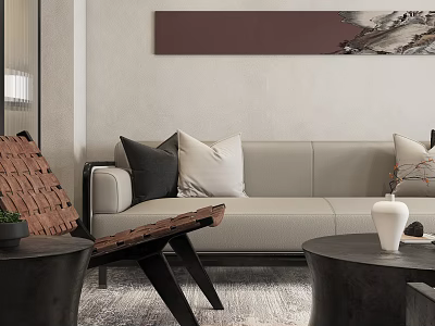 Elegant Modern Living Dining Room Interior With Sofa Coffee Table Decorative Painting And Chair 3d model