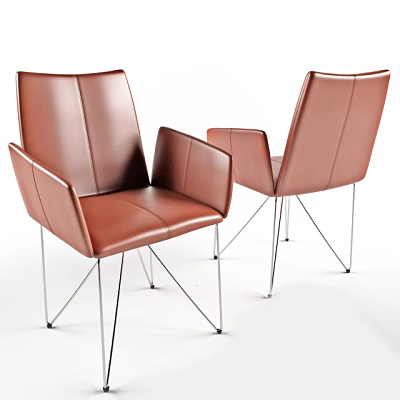 Two Modern Brown Leather Office Chairs With Sleek Metal Legs And Comfortable Design 3d model