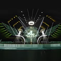 Modern Stage Design Featuring Decorative Wings Central Ornament Green Gold Lighting 3d model