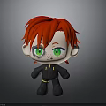 3D Cartoon Character With Red Hair Green Eyes Freckles And Black Outfit